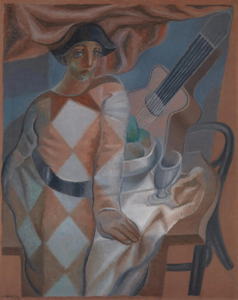 Arlequinin edessä pöydän ääressä - Juan Gris