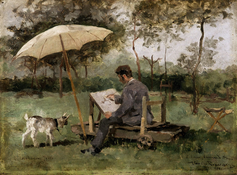 Armand Heins maalaamassa ulkona - Théodore van Rysselberghe