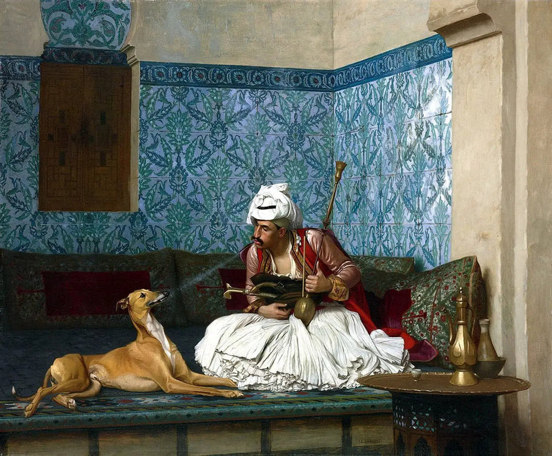 Arnaut puhaltaa savua koiransa nenään - Jean-Léon Gérôme