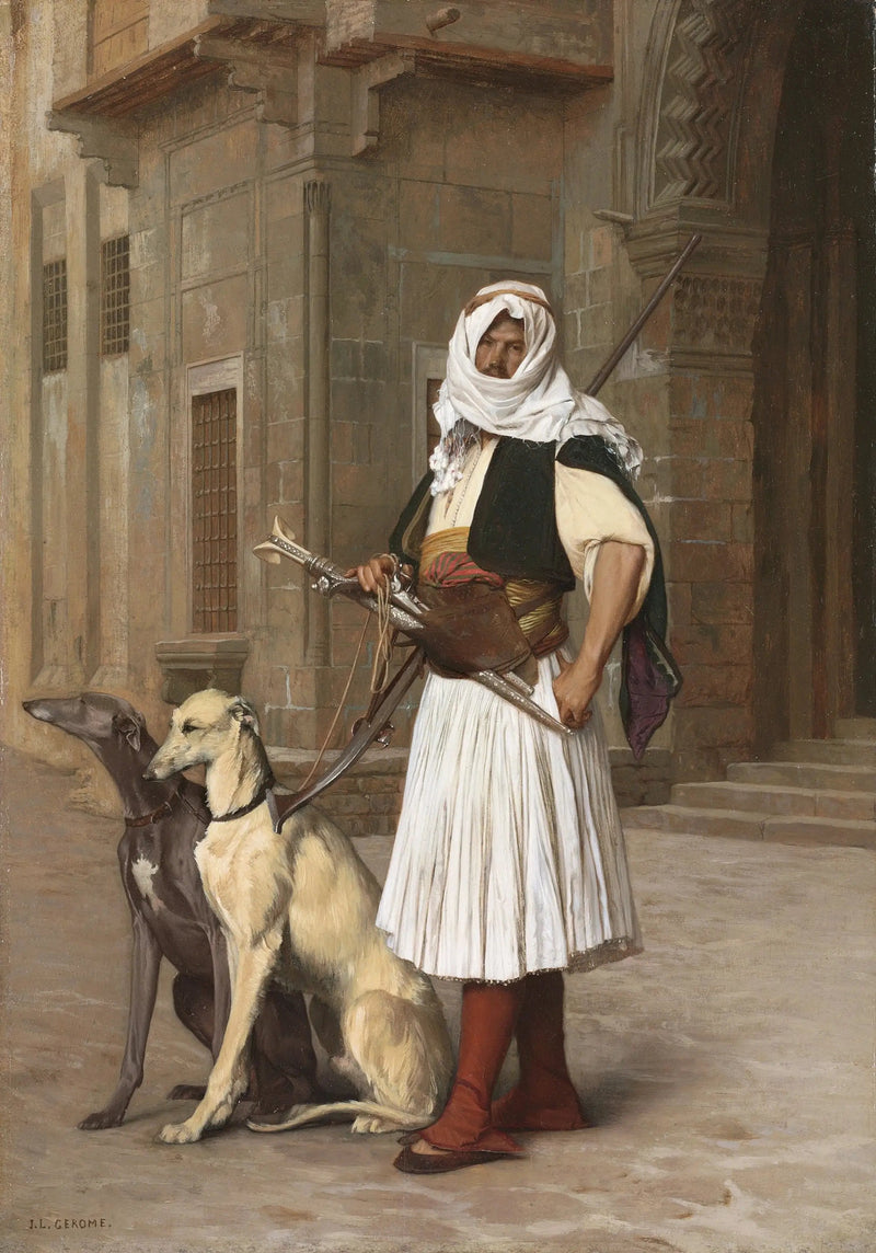 Arnaute kahden whippet-koiran kanssa - Jean-Léon Gérôme