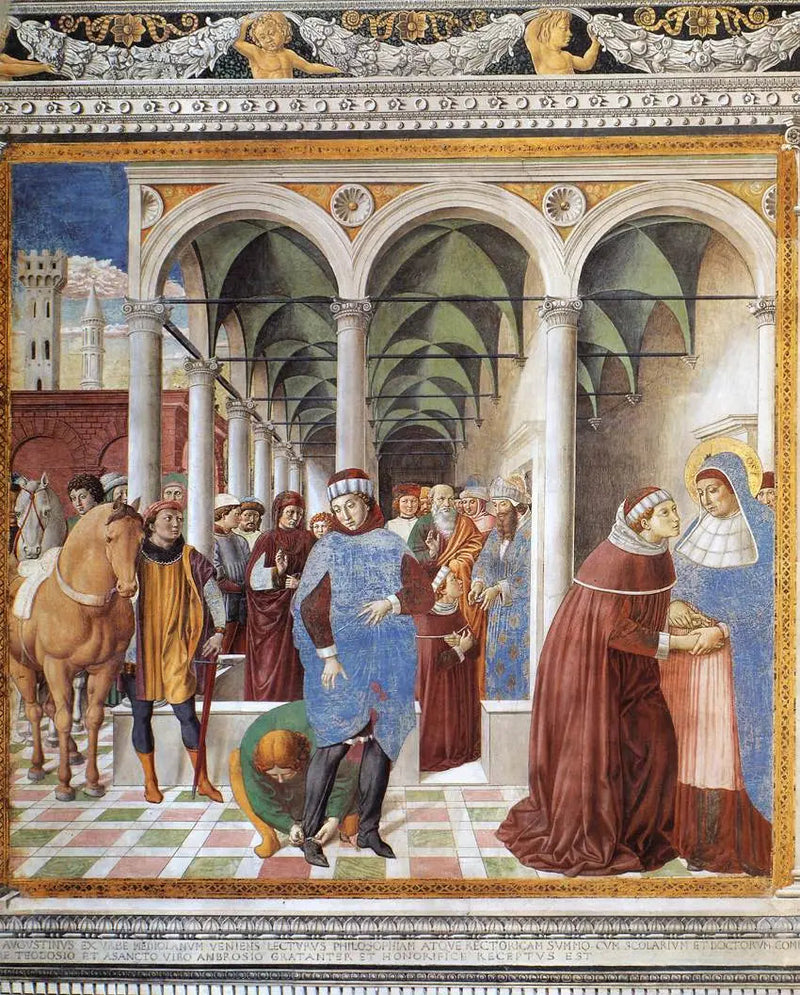 Pyhän Augustinuksen saapuminen Milanon (kohtaus 8, pohjainen seinä) - Benozzo Gozzoli