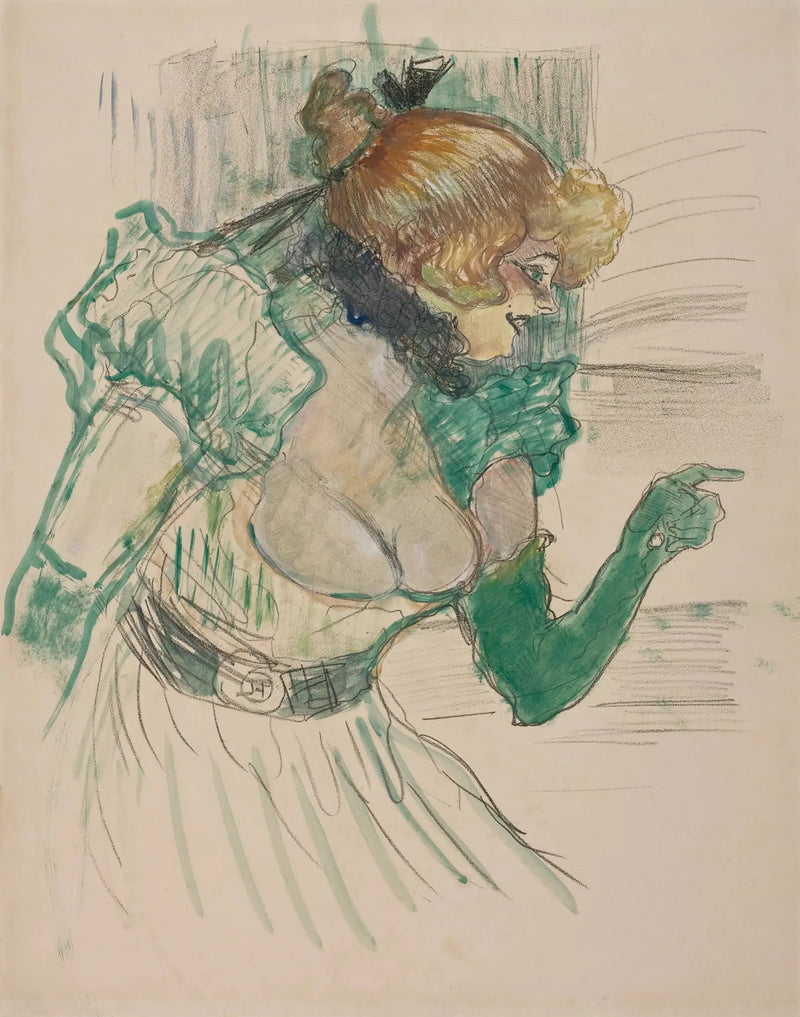 Taiteilija vihreissä hansikkaissa - laulaja Dolly Café Starista Le Havresta - Henri de Toulouse-Lautrec