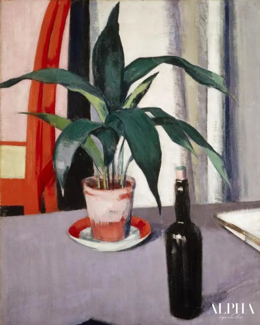 Aspidistra et bouteille sur la table - Francis Cadell - Reproductions de tableaux et peintures haut de gamme