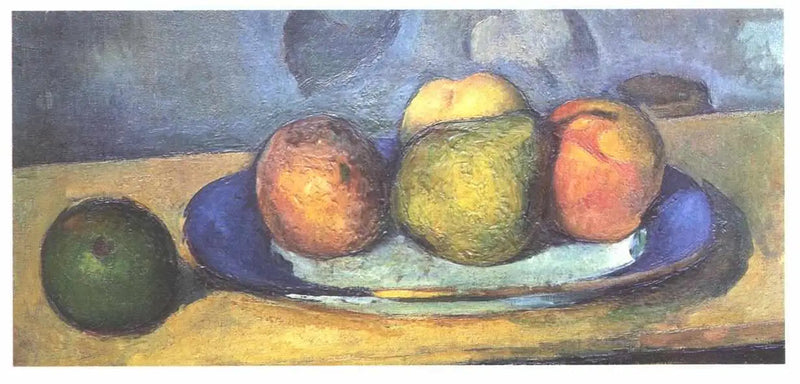 Sinireunainen lautanen ja hedelmiä - Paul Cézanne