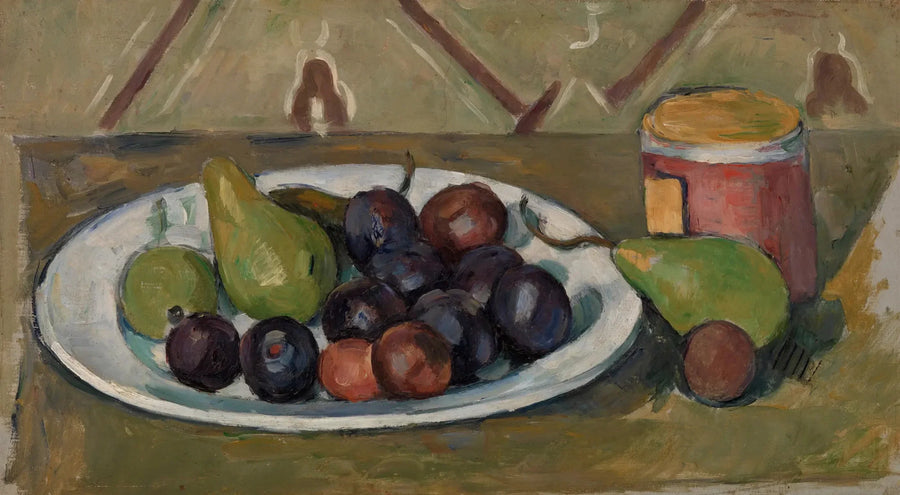 Lautanen hedelmineen ja säilykepurkki - Paul Cézanne