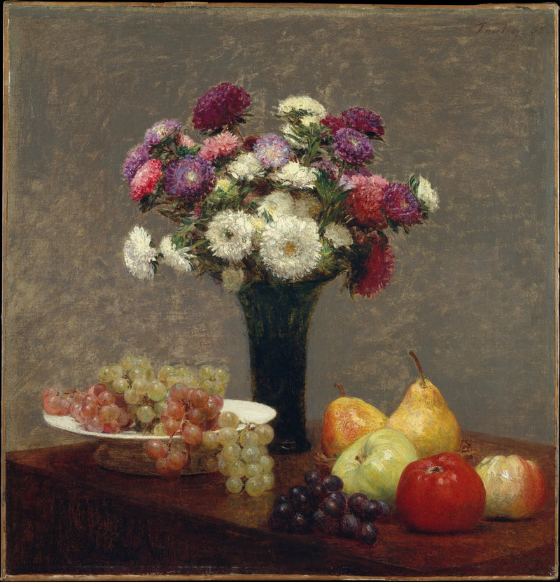 Asters ja hedelmät pöydällä - Henri Fantin-Latour