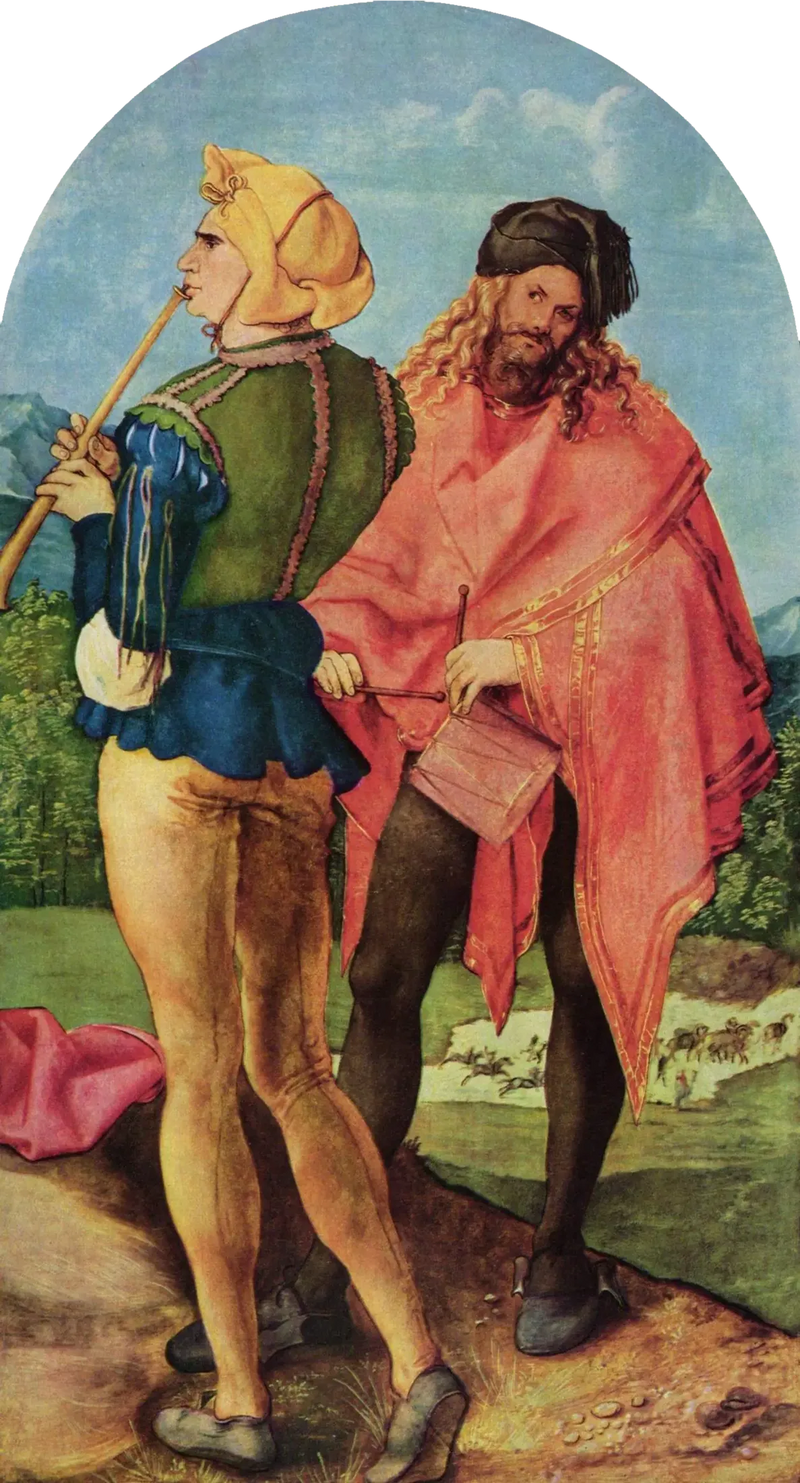 Jabachin alttari: säkkipillinsoittaja ja rumpali - Albrecht Dürer