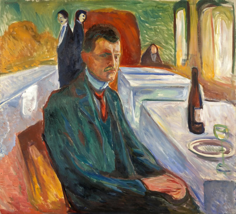 Itsepotretti viinipullon kanssa - Edvard Munch