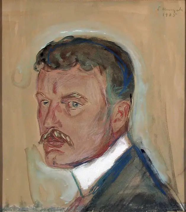 Itsensä muotokuva viiksillä ja tärkätyllä kauluksella - Edvard Munch