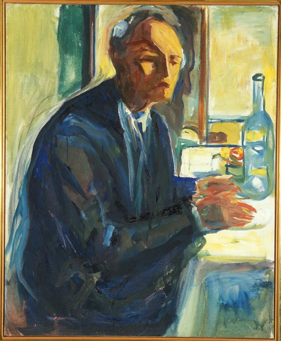 Itsepotretti hääpöydän äärellä - Edvard Munch