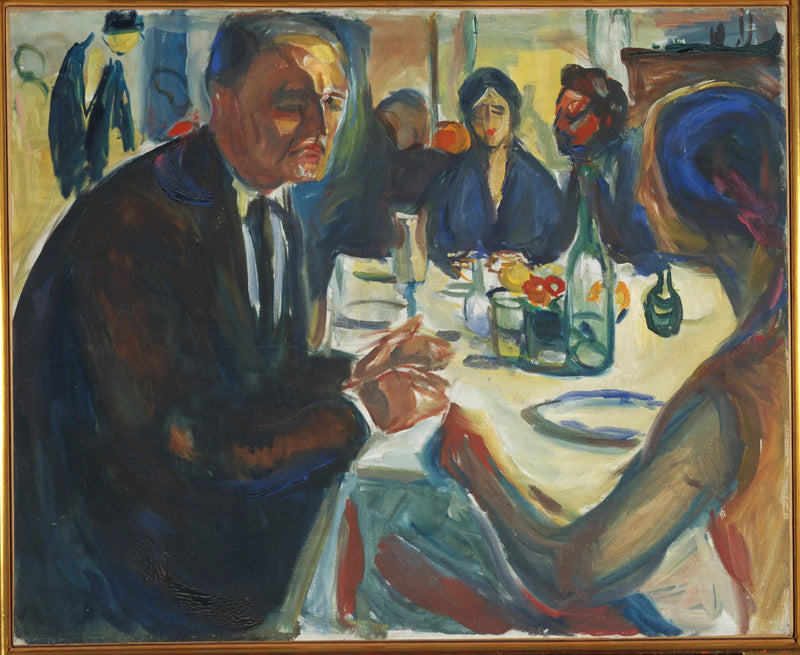 Itsepotretti hääpöydän äärellä - Edvard Munch