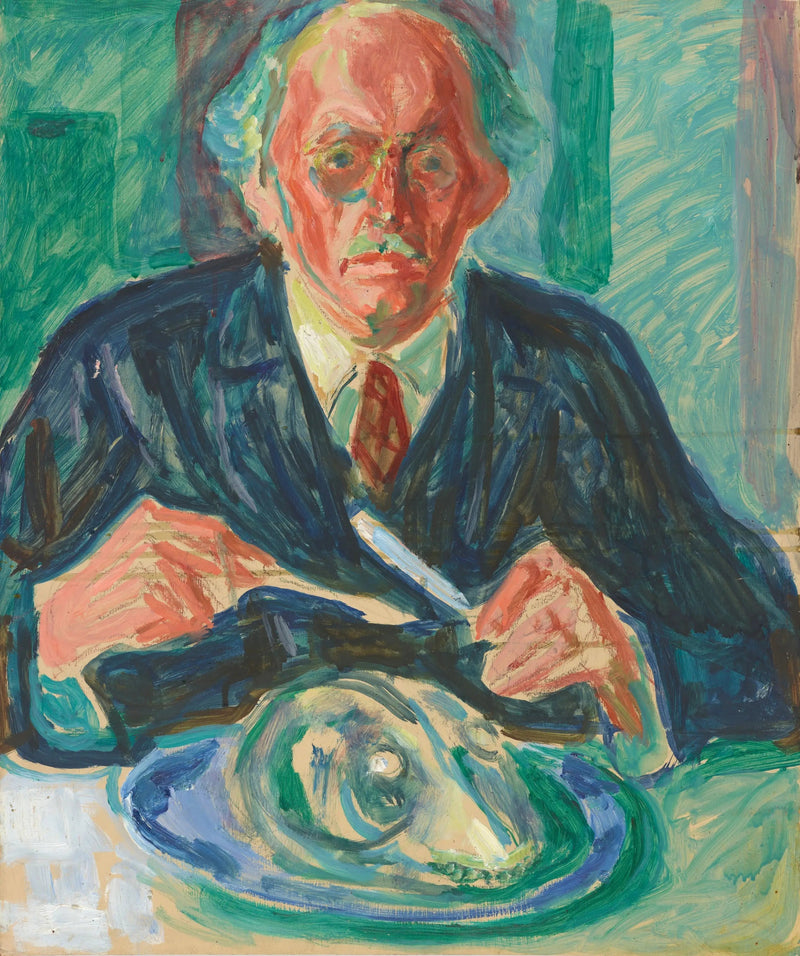 Itseportraiitti koiranpään kanssa lautasella - Edvard Munch