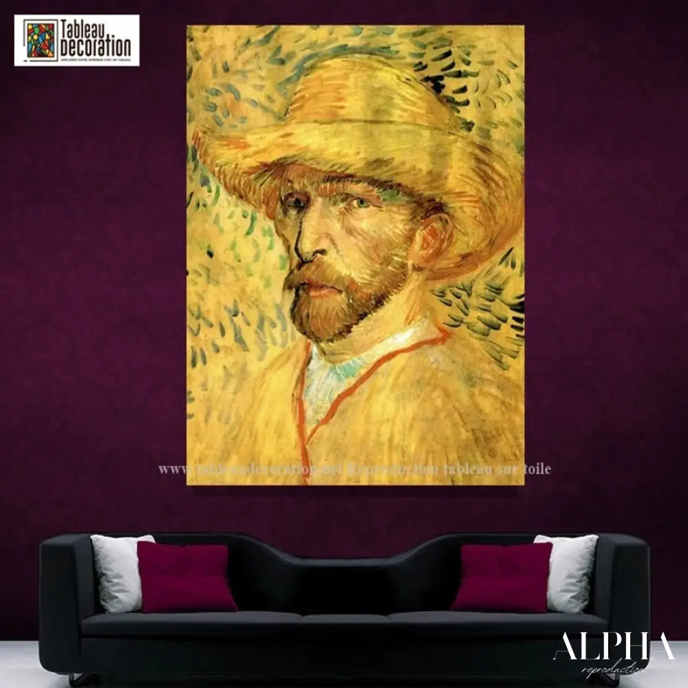 Autoportrait au chapeau de paille - Van Gogh - Reproductions de tableaux et peintures haut de gamme