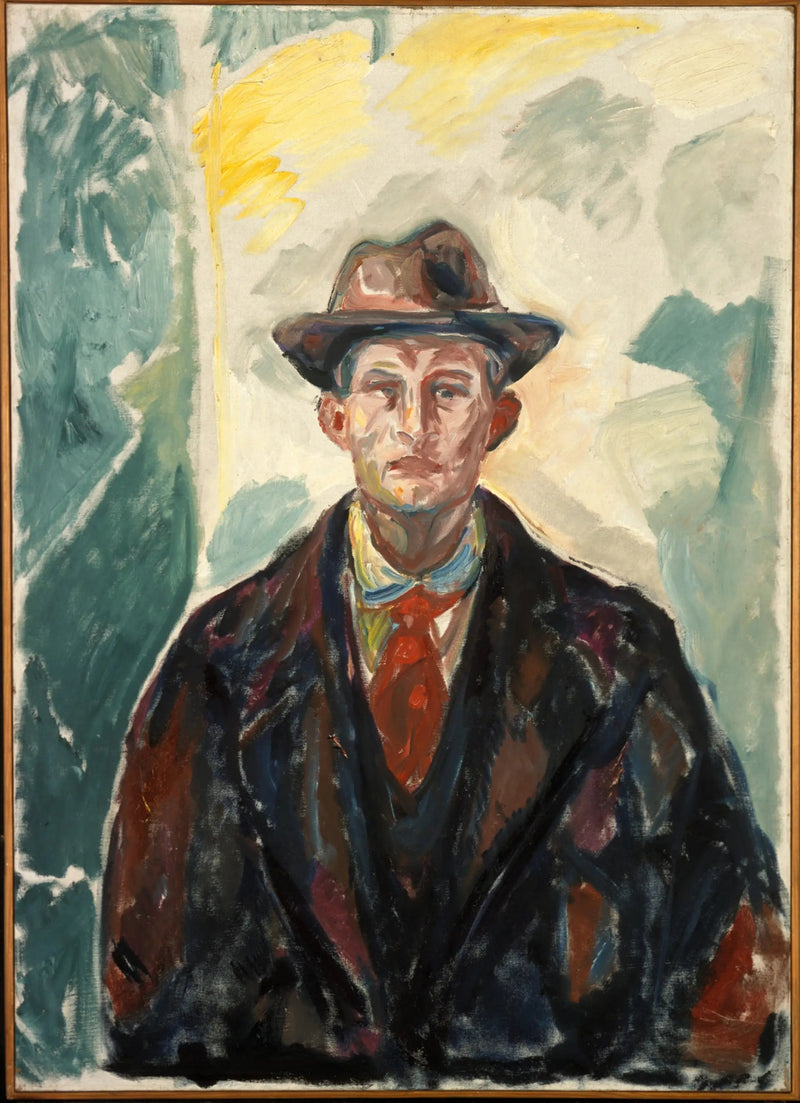 Itseportraietti hatussa ja punaisessa solmiossa - Edvard Munch