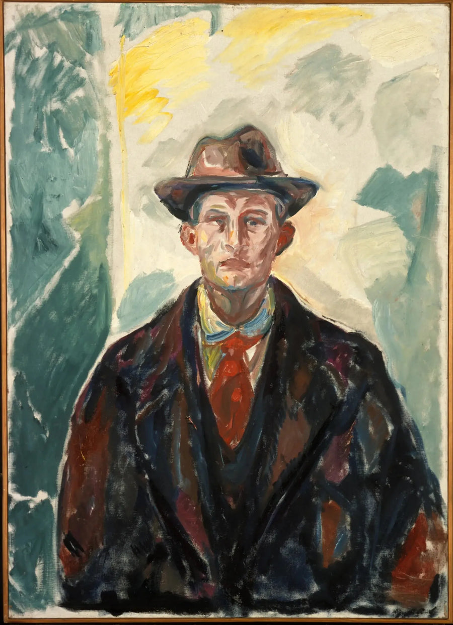 Itseportraietti hatussa ja punaisessa solmiossa - Edvard Munch