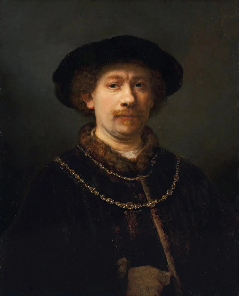 Itsepotretti hatulla ja kahdella ketjulla - Rembrandt