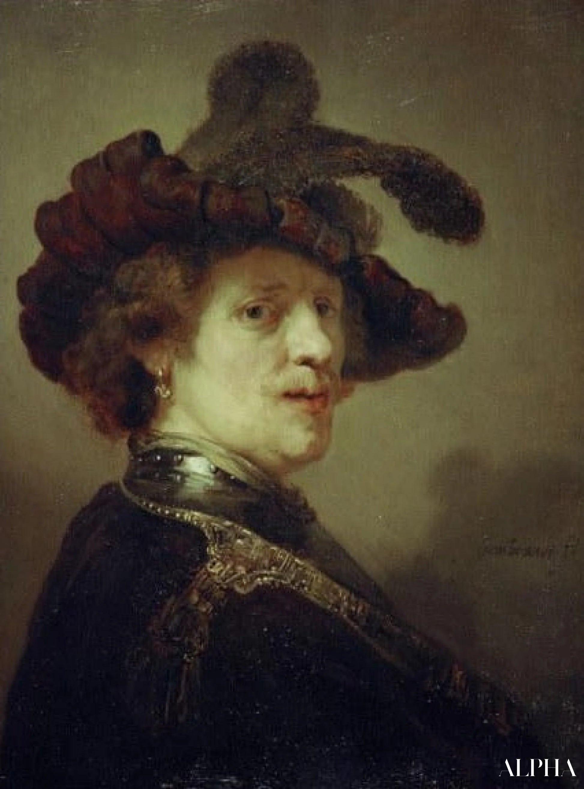 Itsepotretti höyhenhatussa - Rembrandt van Rijn - Korkealaatuiset taulujen ja maalauksien reproduktiot