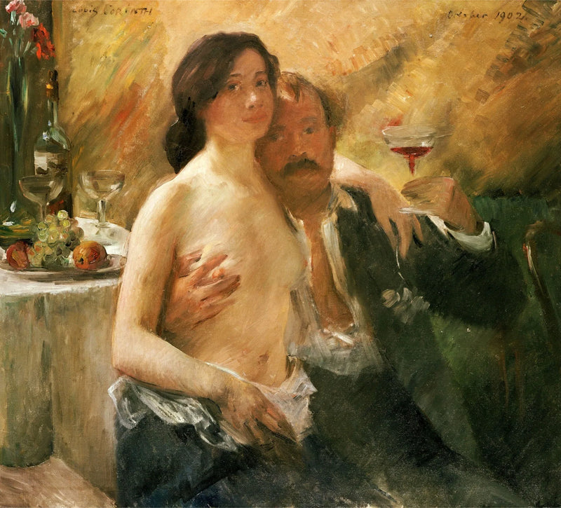 Omakuva vaimonsa Charlotte Berend-Corinthin ja lasillisen sektiä kanssa - Lovis Corinth