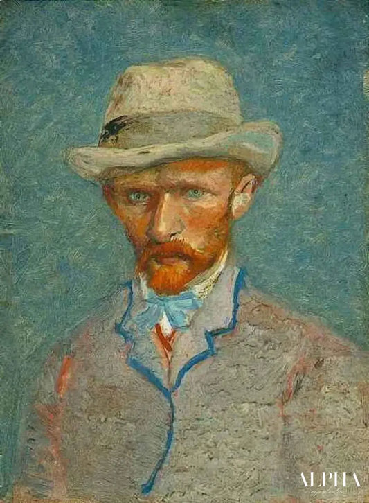 Autoportrait avec un chapeau de paille gris - Van Gogh - Reproductions de tableaux et peintures haut de gamme