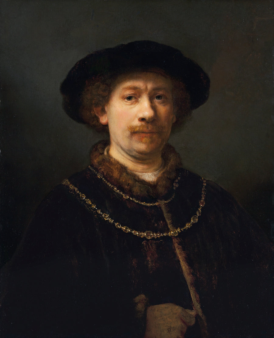 Itsepotretti hatulla ja kahdella ketjulla - Rembrandt