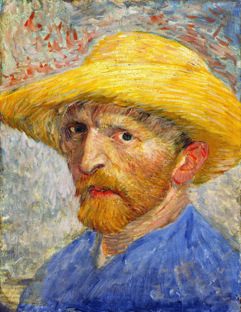 Omakuva olkihattu päässä - Vincent van Gogh