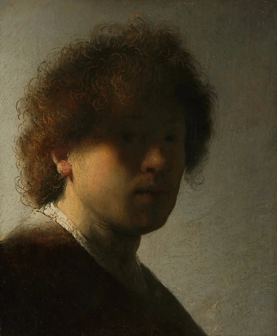 Itsepotretti pörröisillä hiuksilla - Rembrandt