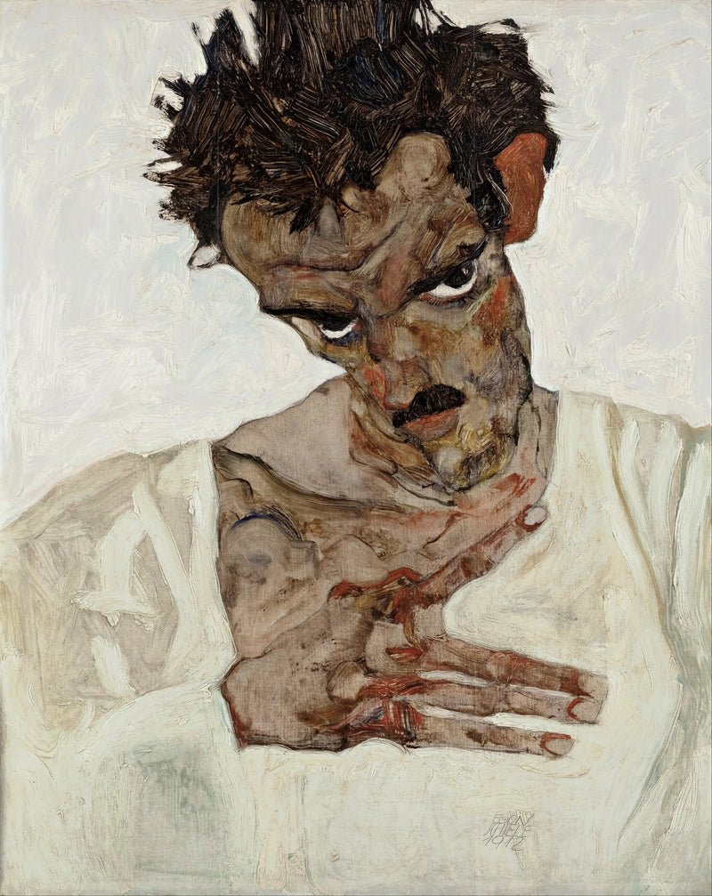 Itsepotretti pää alhaalla - Egon Schiele
