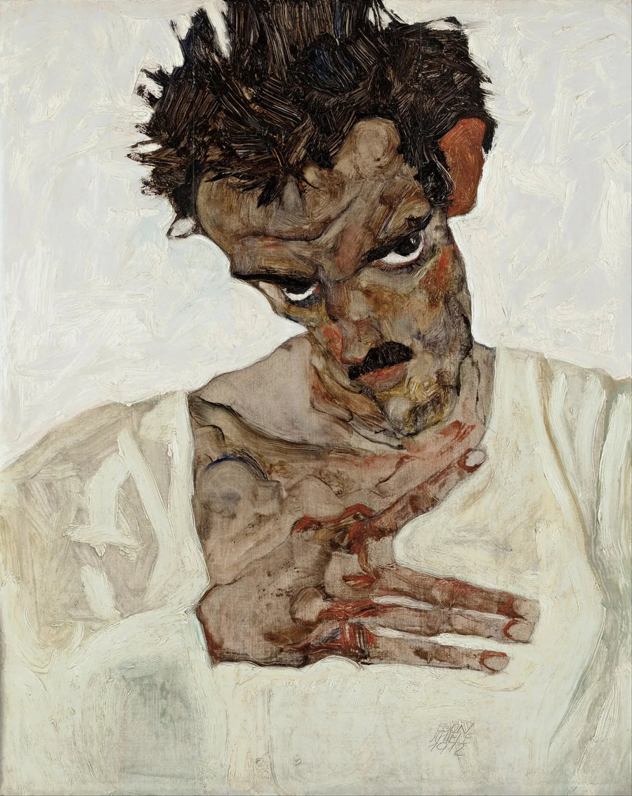 Itsepotretti pää alhaalla - Egon Schiele