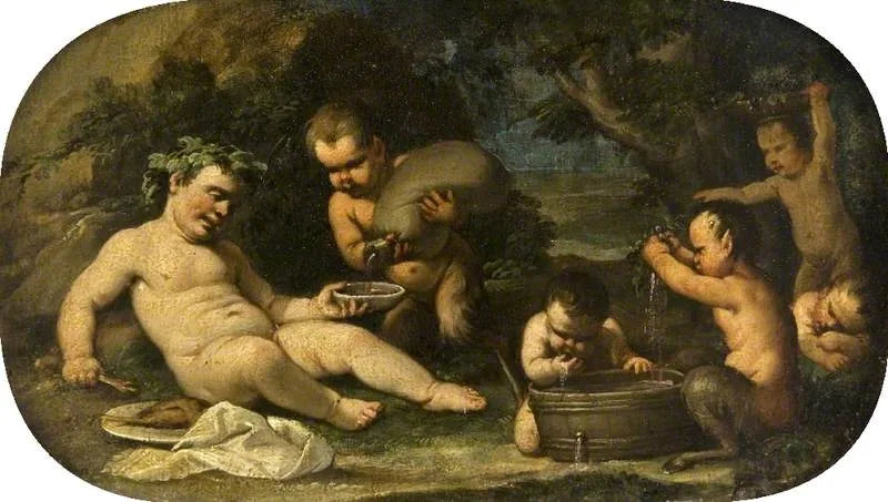 Bacchus ja faunit vauvat - Luca Giordano