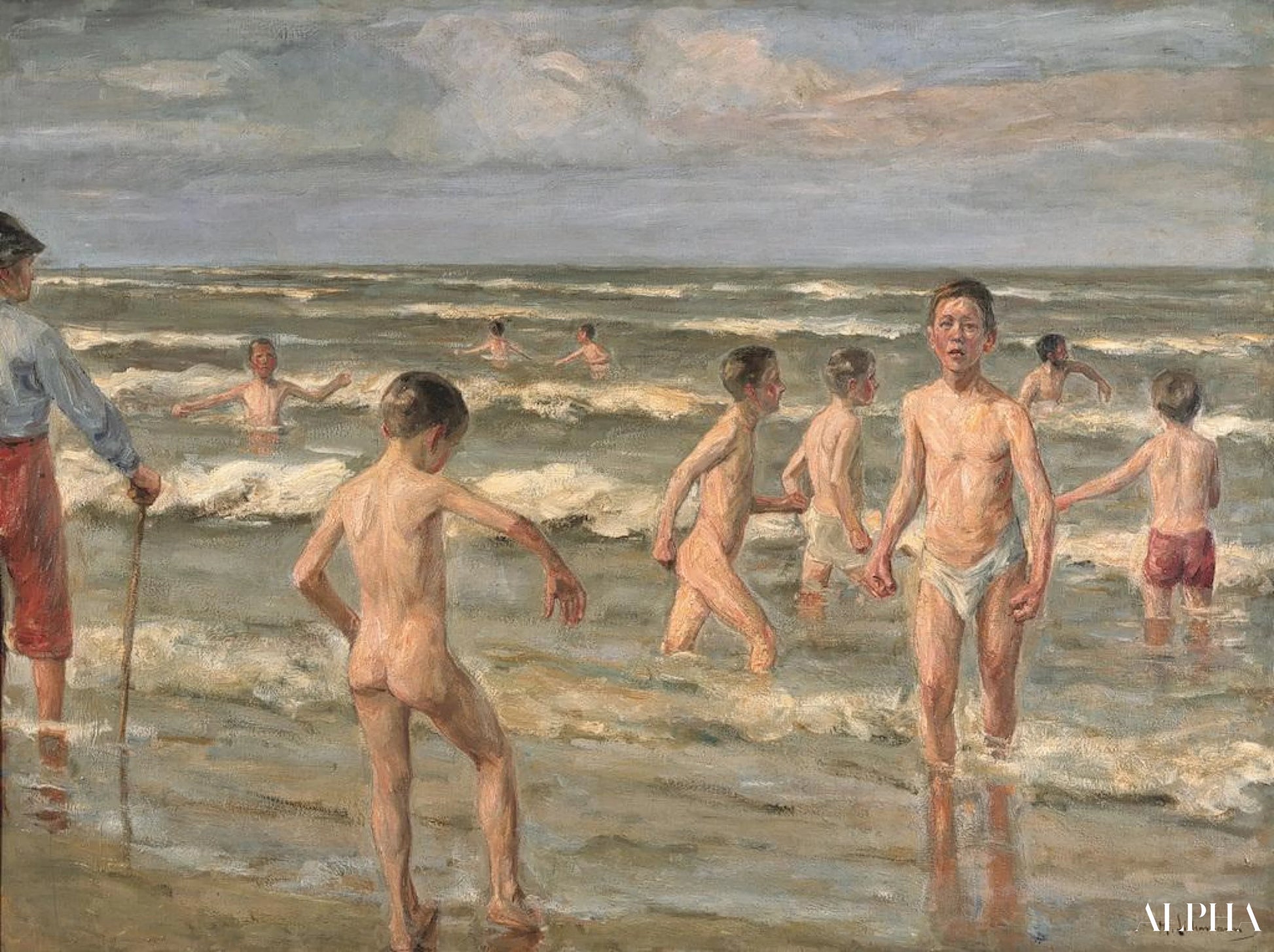 Poikien uiminen - Max Liebermann - Korkealaatuiset taulujen ja maalauksien reproduktiot