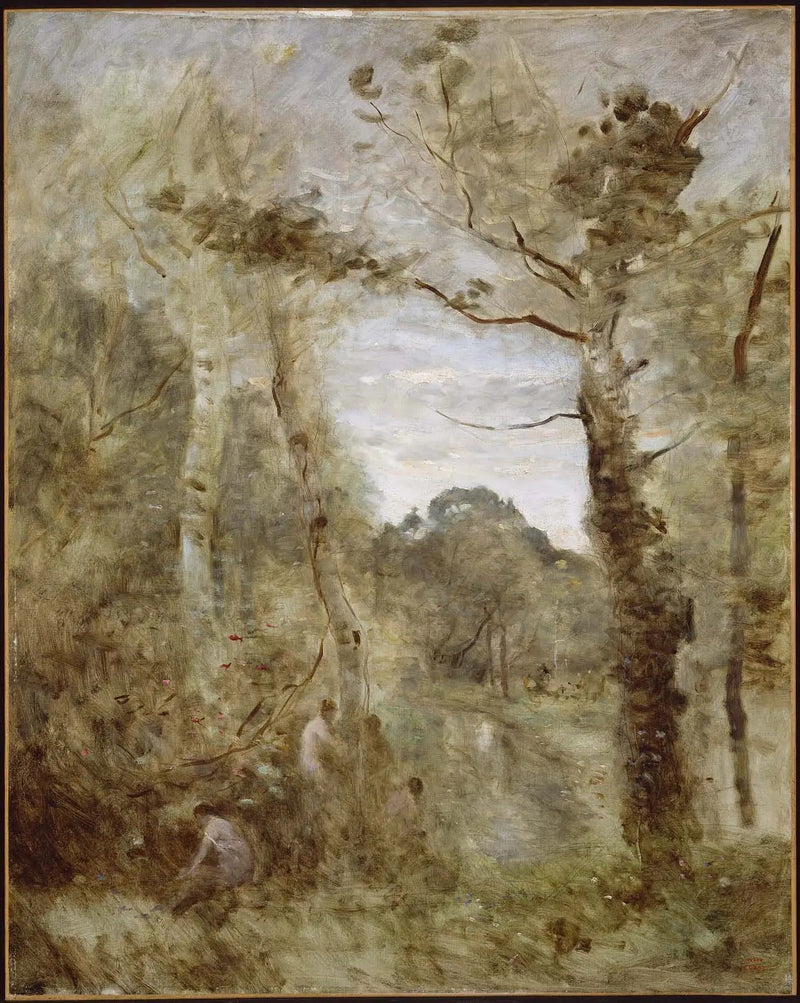 Uimareita metsäaukiolla - Jean-Baptiste Camille Corot