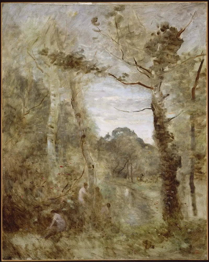 Uimareita metsäaukiolla - Jean-Baptiste Camille Corot