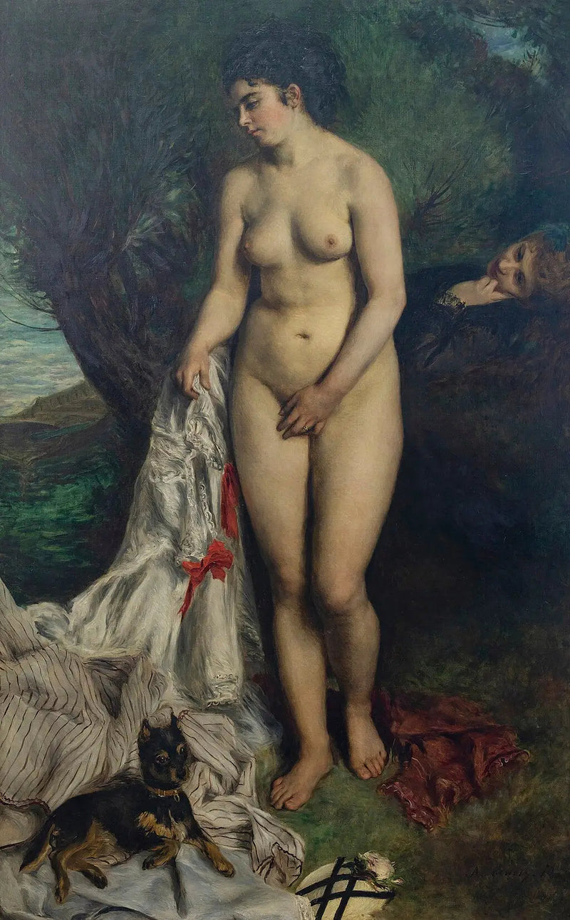 Gryfonin kanssa oleva uimari tai Lise Seine-joen rannalla - Pierre-Auguste Renoir