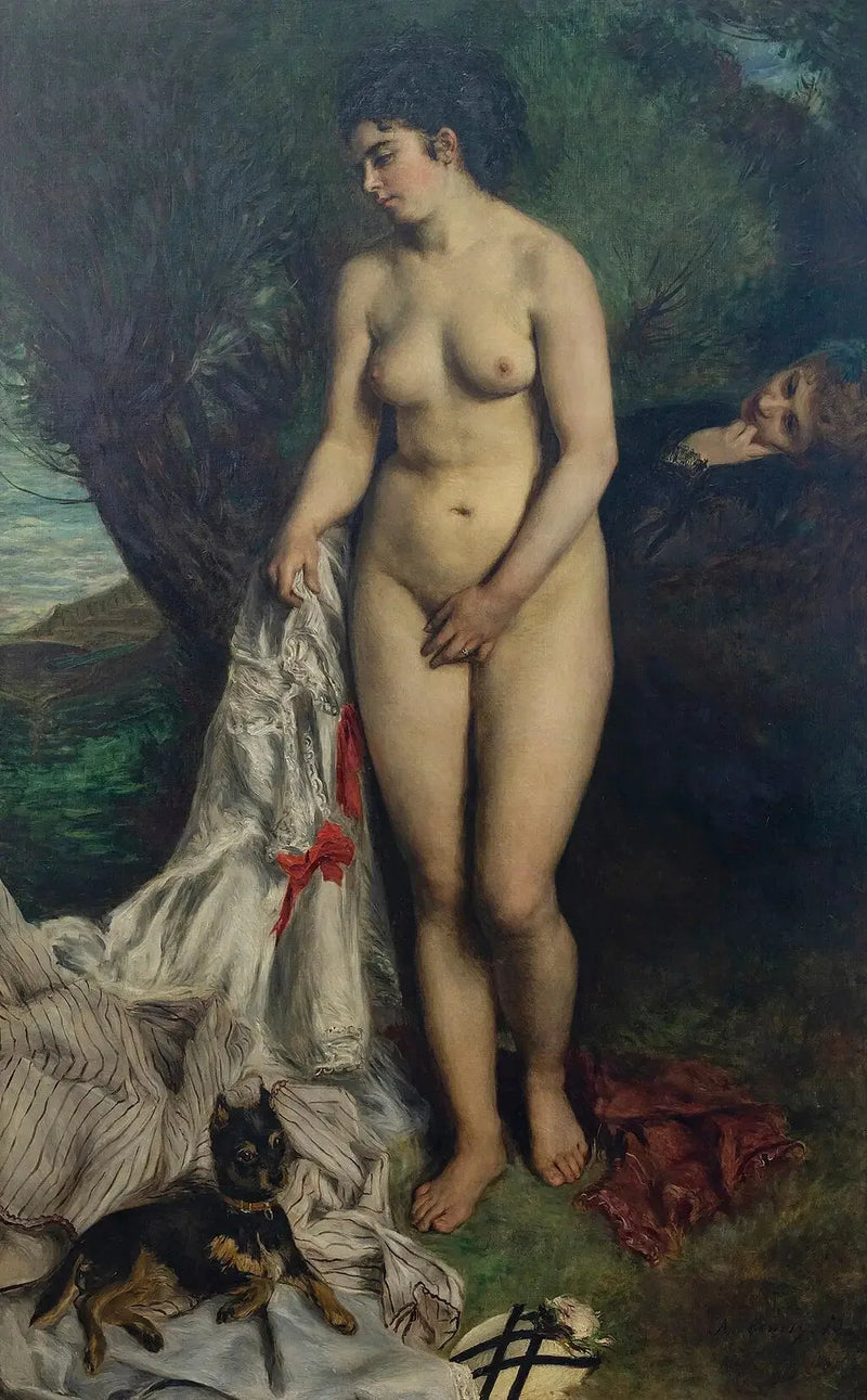 Gryfonin kanssa oleva uimari tai Lise Seine-joen rannalla - Pierre-Auguste Renoir