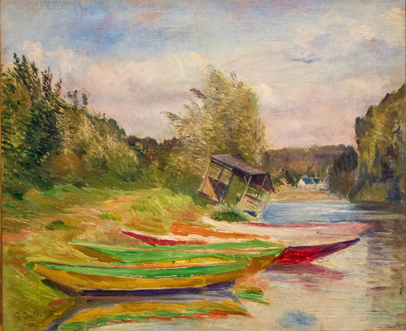 Veneet ja mökki, Seine-joen rannalla - Gustave Caillebotte