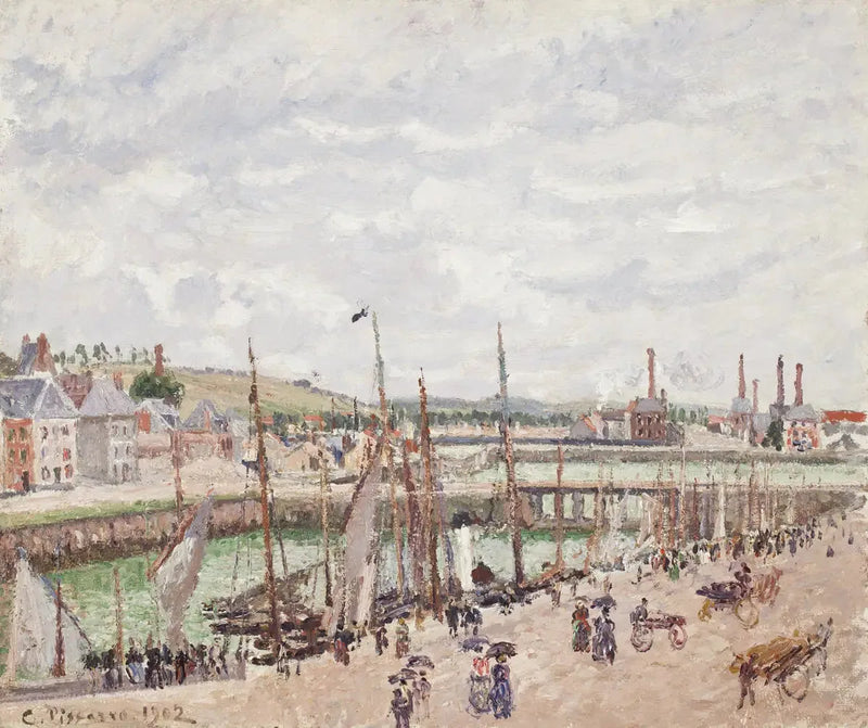 Duquesne ja Berrigny altaat Dieppessä, harmaa sää - Camille Pissarro