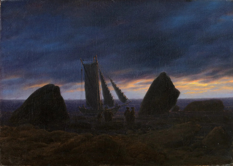 Kalastusvene kahden kiven välissä Itämeren rannalla - Caspar David Friedrich