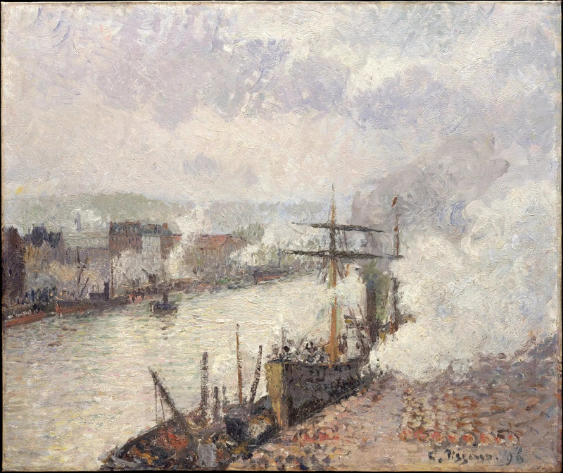 Höyrylaivat Rouenin satamassa - Camille Pissarro