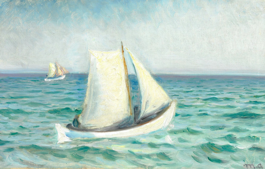 Valkoisia veneitä merellä auringon alla. Skagen. - Michael Peter Ancher