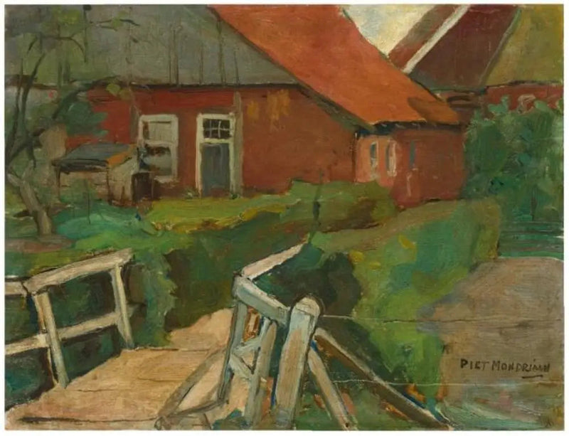 Maatalousrakennukset sillalla - Piet Mondrian