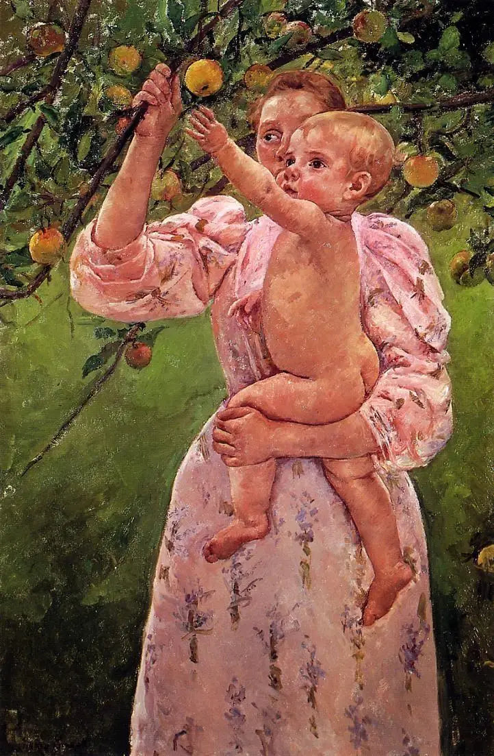 Vauva ojentaa kätensä omenan suuntaan - Mary Cassatt