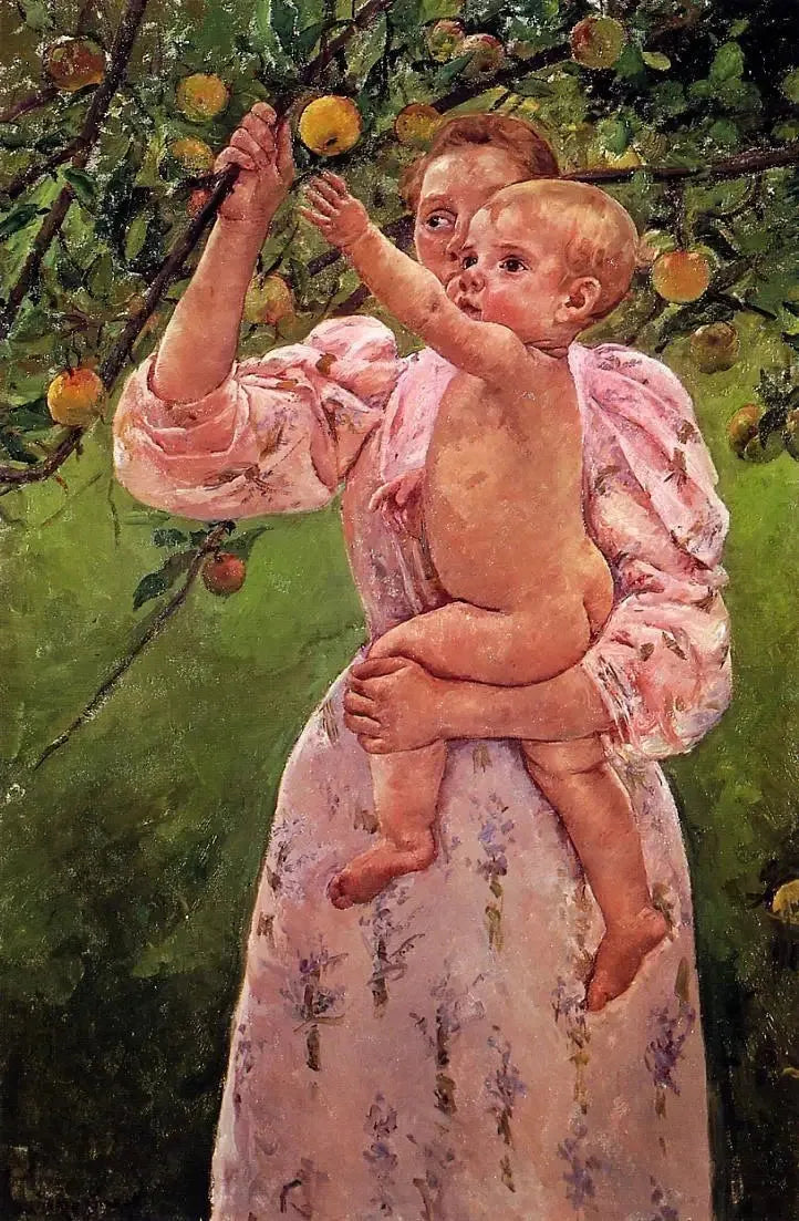 Vauva ojentaa kätensä omenan suuntaan - Mary Cassatt