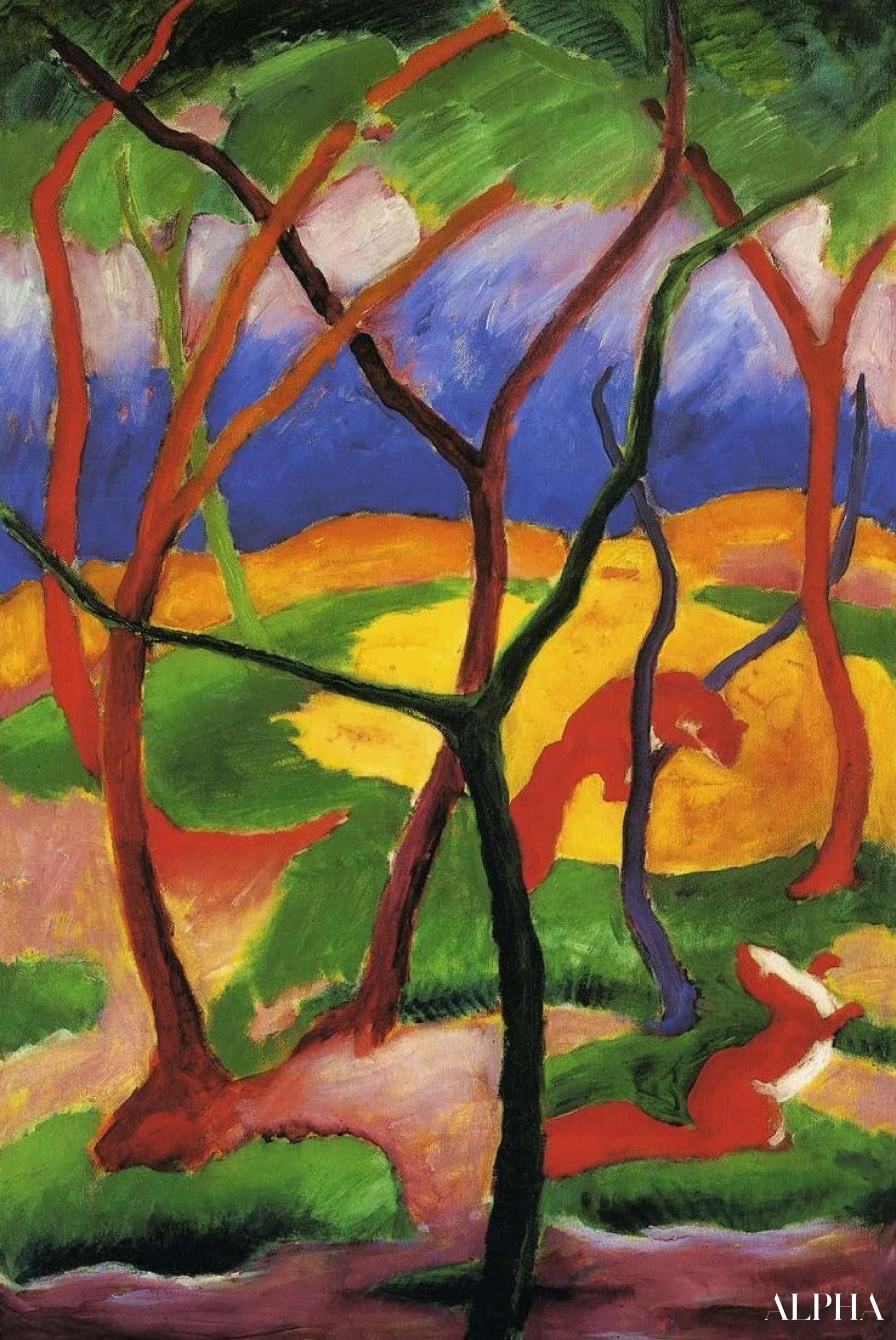 Mäyrä leikkimässä - Franz Marc - Korkealaatuiset taulujen ja maalauksien reproduktiot