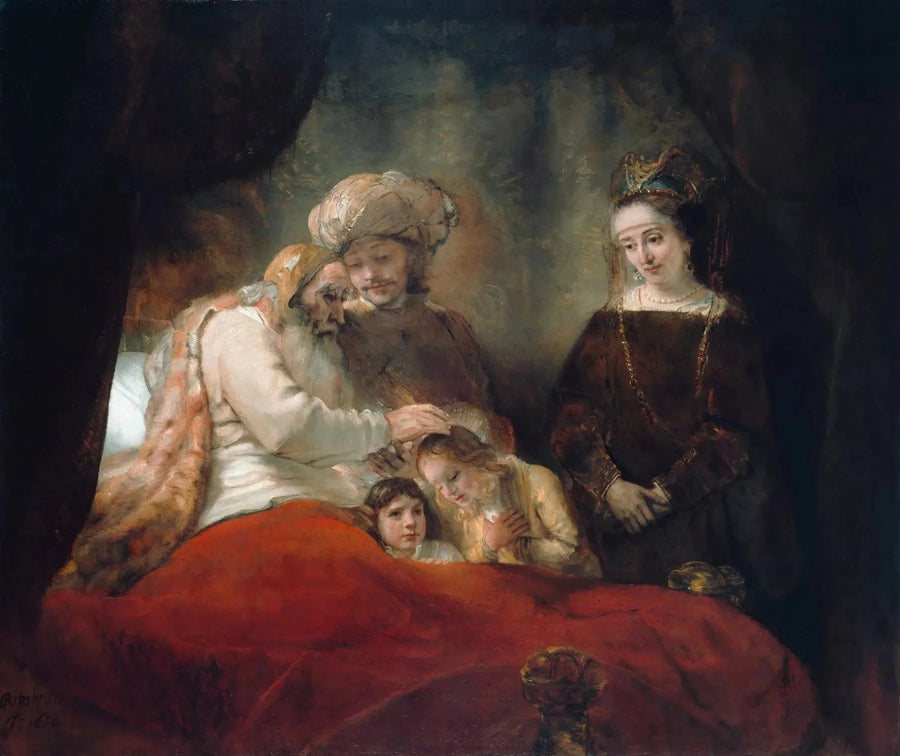 Joosefin poikien siunaus Jaakobin toimesta - Rembrandt