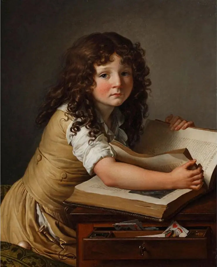 Benoît Agnès Trioson katsomassa kuvia kirjassa - Anne-Louis Girodet