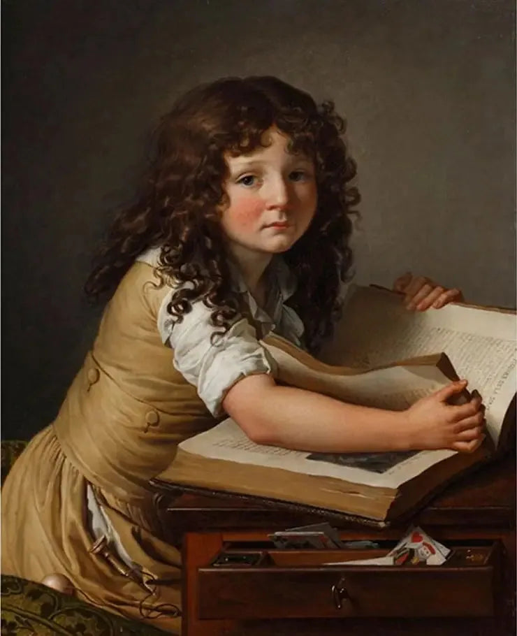 Benoît Agnès Trioson katsomassa kuvia kirjassa - Anne-Louis Girodet