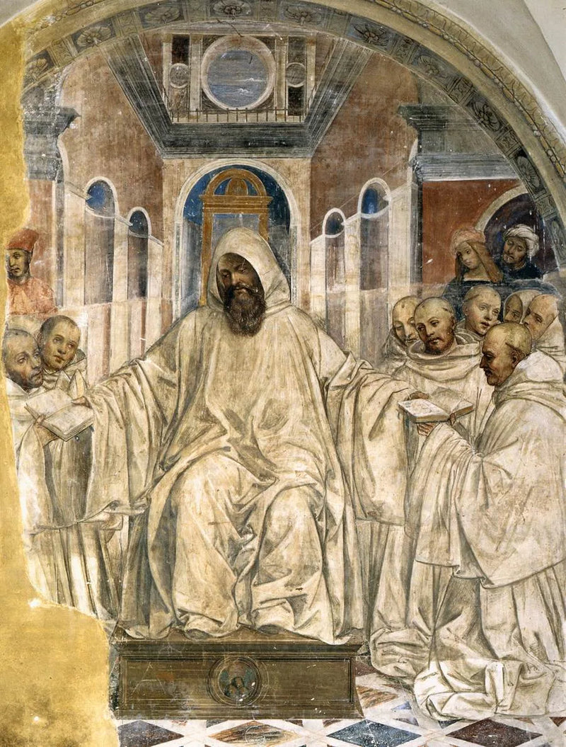 Benoît esittelee sääntönsä oliivimunkkeille. - Il Sodoma (Giovanni Antonio Bazzi)