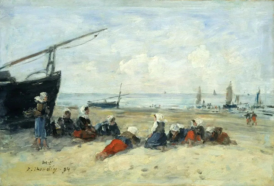 Berck, Kalastajat rannalla, matala vuorovesi - Eugène Boudin