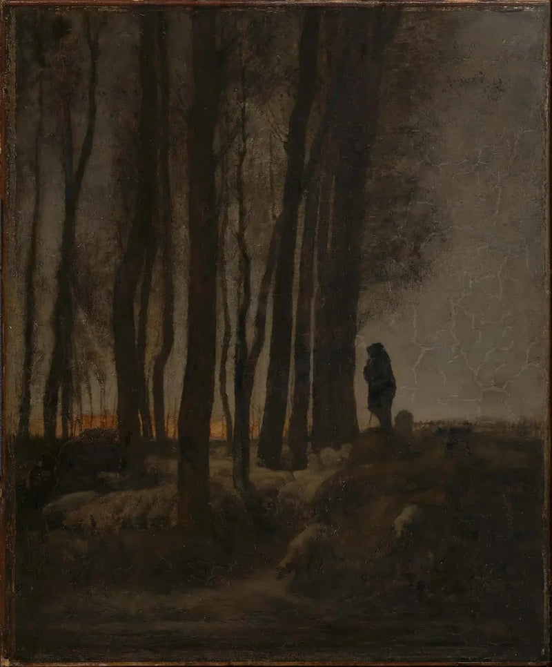 Bergeri ja lauma metsän reunassa, ilta - Jean-François Millet