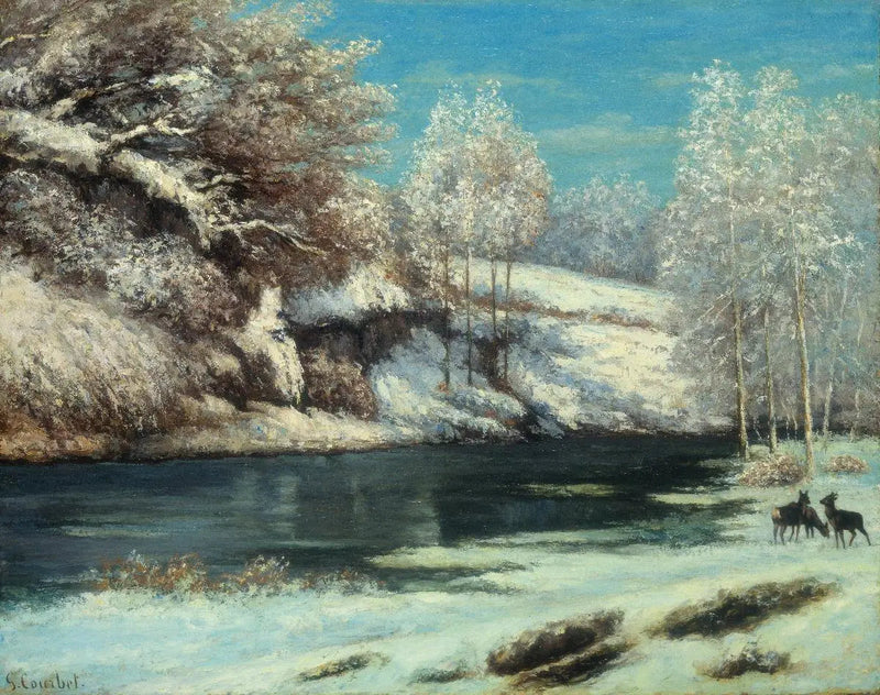 Peurat ja vuohenvuohit lähellä jokea - Gustave Courbet